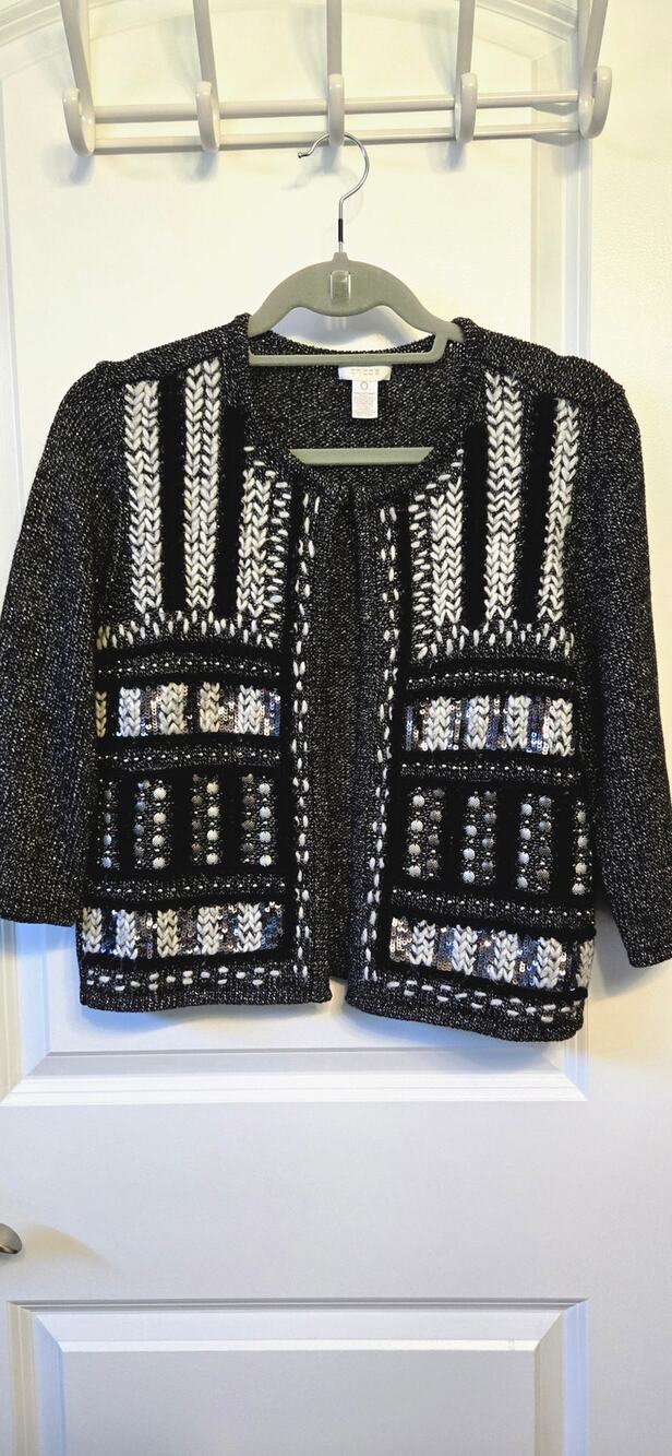 Chico's Woman Sz 0 Cardigan One Hook Sequins Knit Boho Indie Grunge Whimsygoth